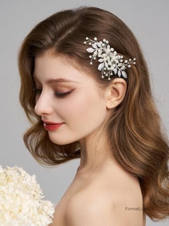 Bendable Pearl Crystal Hair Comb Leaf Wedding Hairpiece